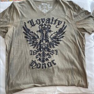 Express Men's V-Neck Tee - Khaki and black faded here and there